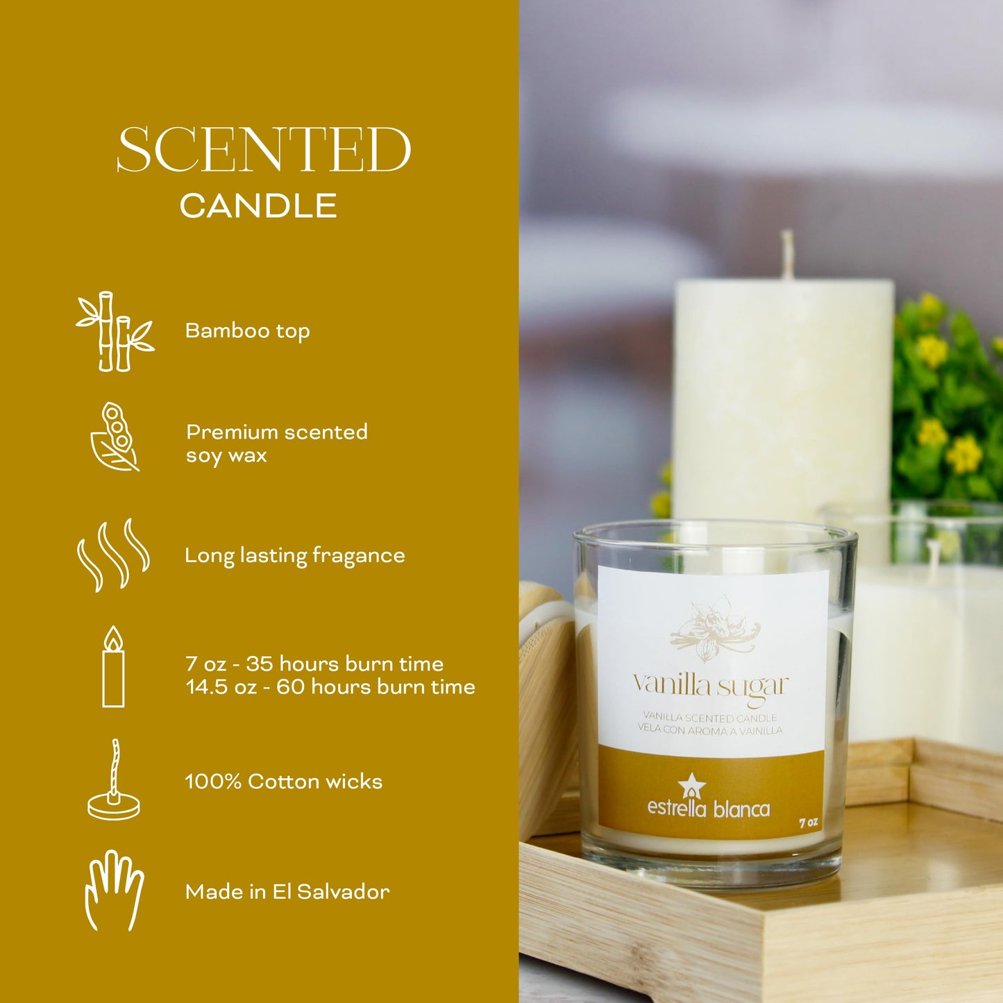 Estrella Blanca 7oz Vanilla Sugar Fall Scented Candles for Home, Aromatheraphy Candles Gifts Set for Women & Men.