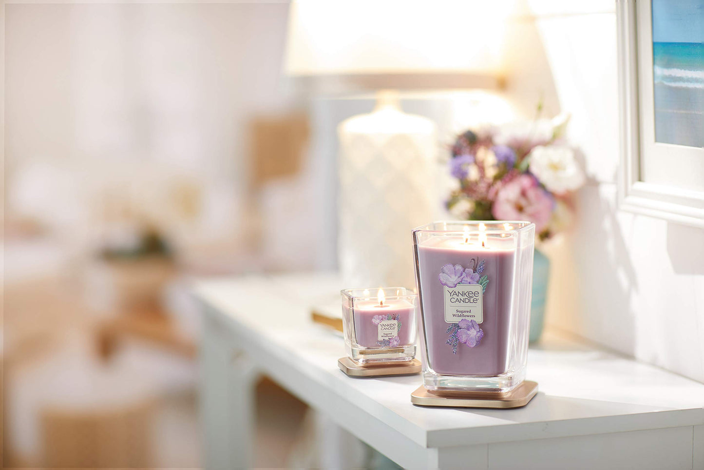 Yankee Candle Elevation Collection with Platform Lid Sugared Wildflower Scented Candle, Large 2-Wick, 80 Hour Burn Time