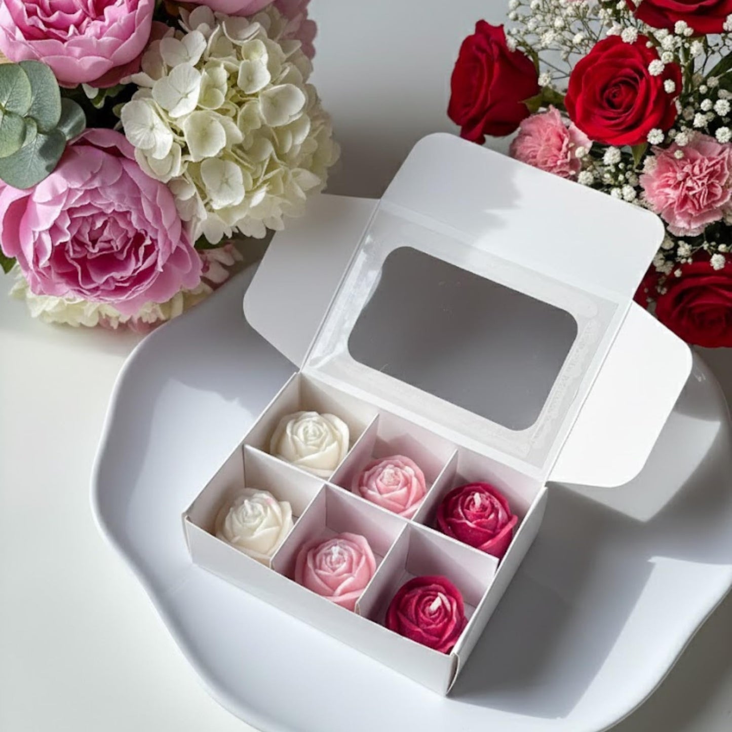 6 Pieces Rose Shaped Candles, Handmade Delicate Flower Candles for Valentine's Day, Party, Wedding, Spa, Home Decoration Gifts, Mini Floral Scented Candle Set Bulk