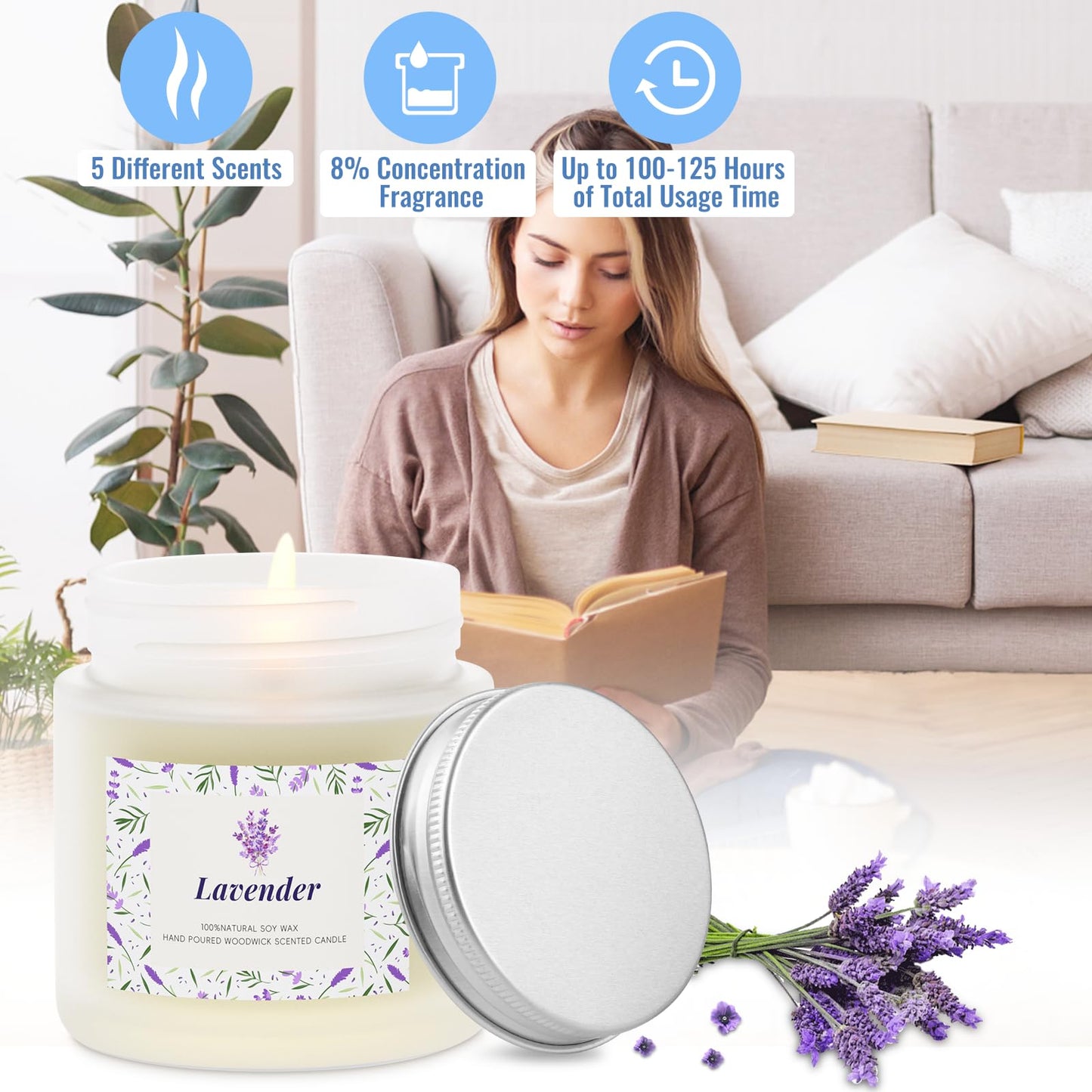 BlissfulOasis Scented Candles, Long-Lasting Candles for Home Scented, 5 Pack Candle Set, Candles for Women, Natural & Safe Ingredients, Candle Set for Birthday, Valentine's Day Scented Candles for Her