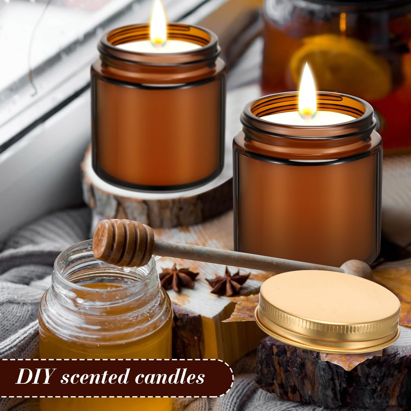 Zhehao 24 Pcs Glass Candle Jars with Lids Bulk, Round Empty Candle Container Tins, Dishwasher Safe and Leakproof DIY Crafts(Amber,Gold,4 oz)