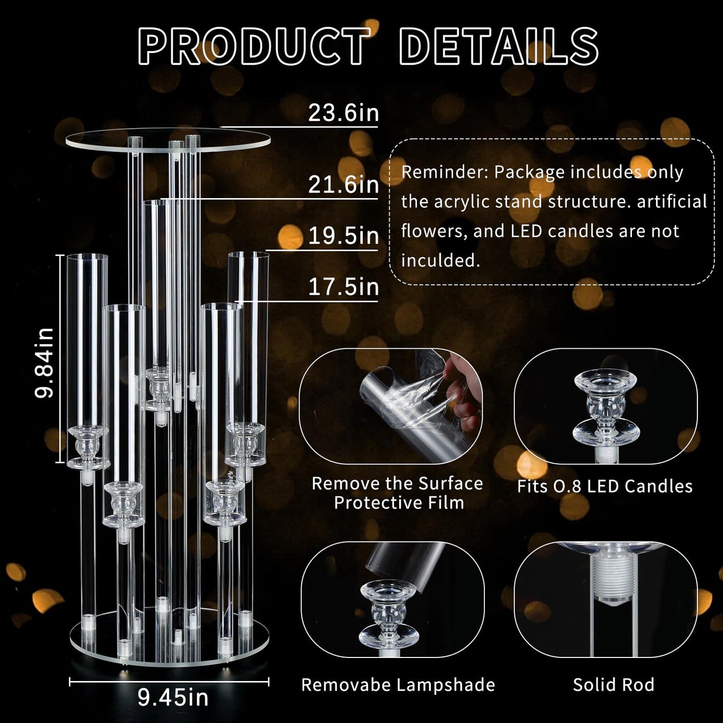 Fullvaseer 1PCS 5 Arm Candelabra,Clear Centerpiece for Table,Acrylic Centerpiece Stand for Wedding Reception,Acrylic Candle Holder for Event Celebration Wedding Birthday Home,Christmas