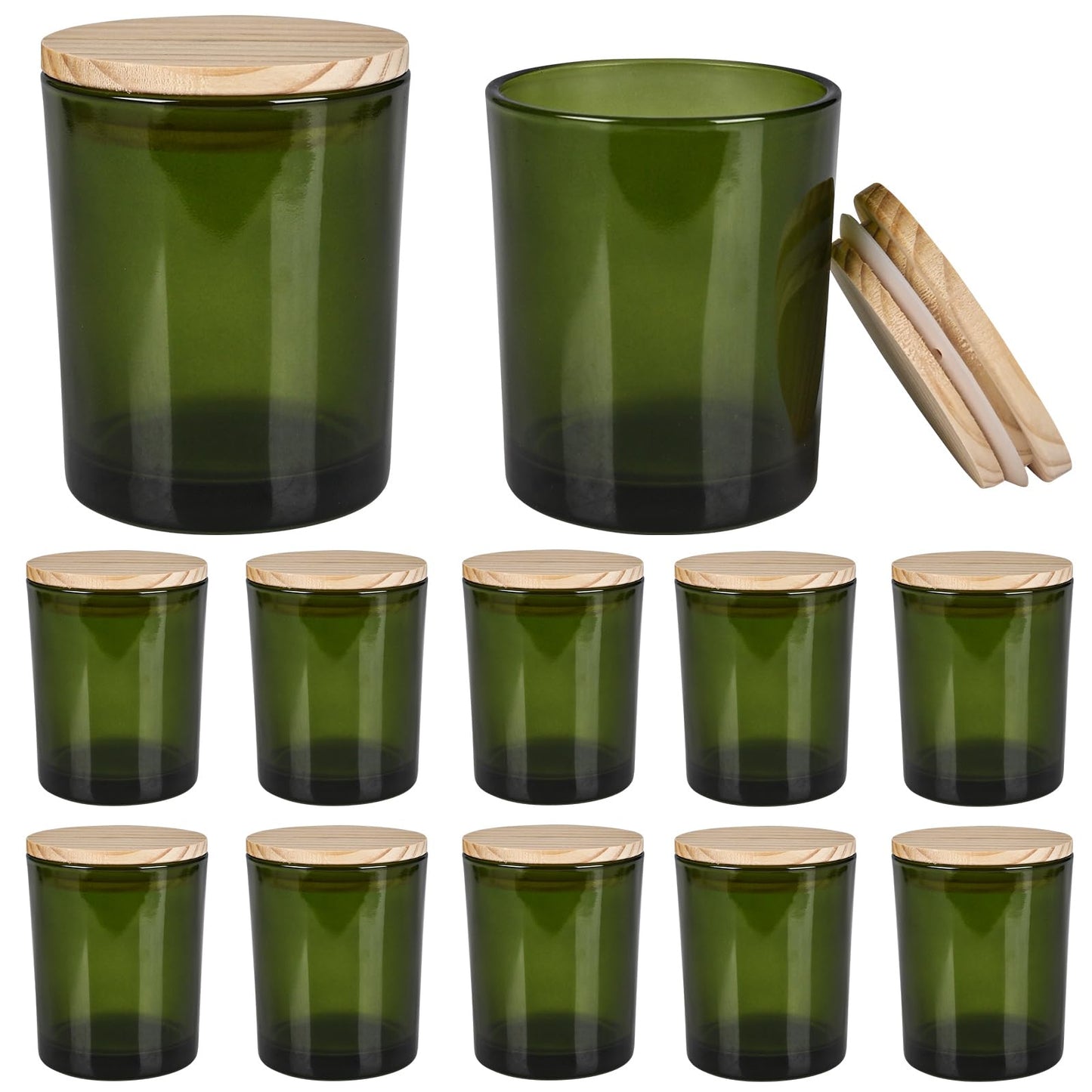 COYACOOL 12PCS Candle Jars for Making Candles, 7 oz Thick Empty Glass Candle Making Jars with Bamboo Lids, in Bulk, Clear Green