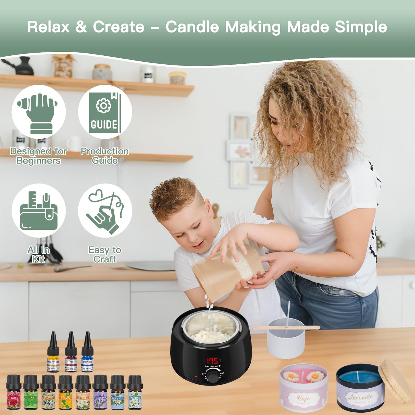 ZEROMX Candle Making Kit for Adults Beginners – 161PCS 1200g Wax DIY Candle Making Kit with Electric Wax Melter Pot, Candle Making Supplies for Make Your Own Candle Kit, Craft Kits for Adults