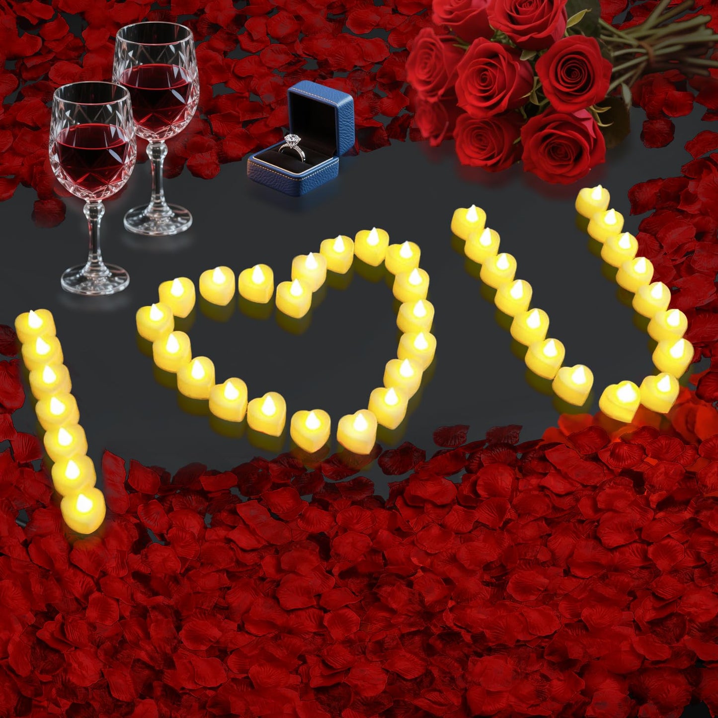 FloraSea 6000 PCS Artificial Rose Petals with 72 PCS Flameless LED Tea Lights Candles Decoration for Special and Romantic Night, Wedding Anniversary, Event, Party Decoration