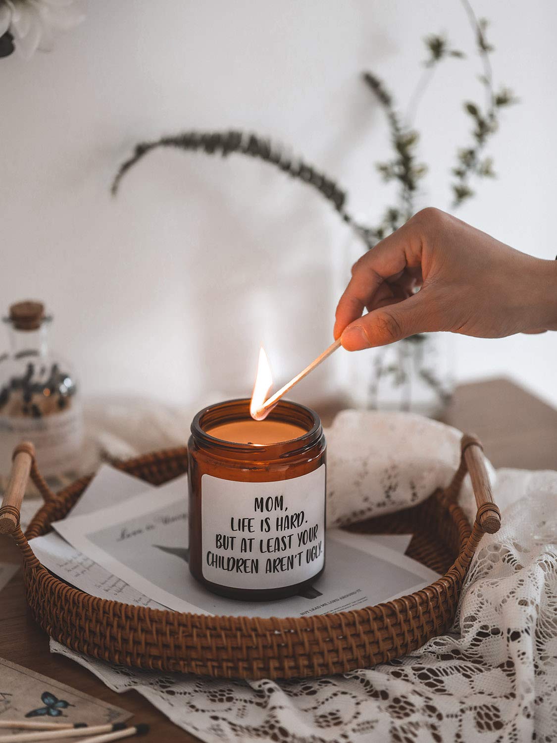 Gifts for Mom from Daughter Son,Funny Moms Candle, Mom Life is Hard Candles,Mothers Day Gifts Birthday Thanksgiving Days Christmas Gift, Sandalwood & Rose Scented Candle,7oz