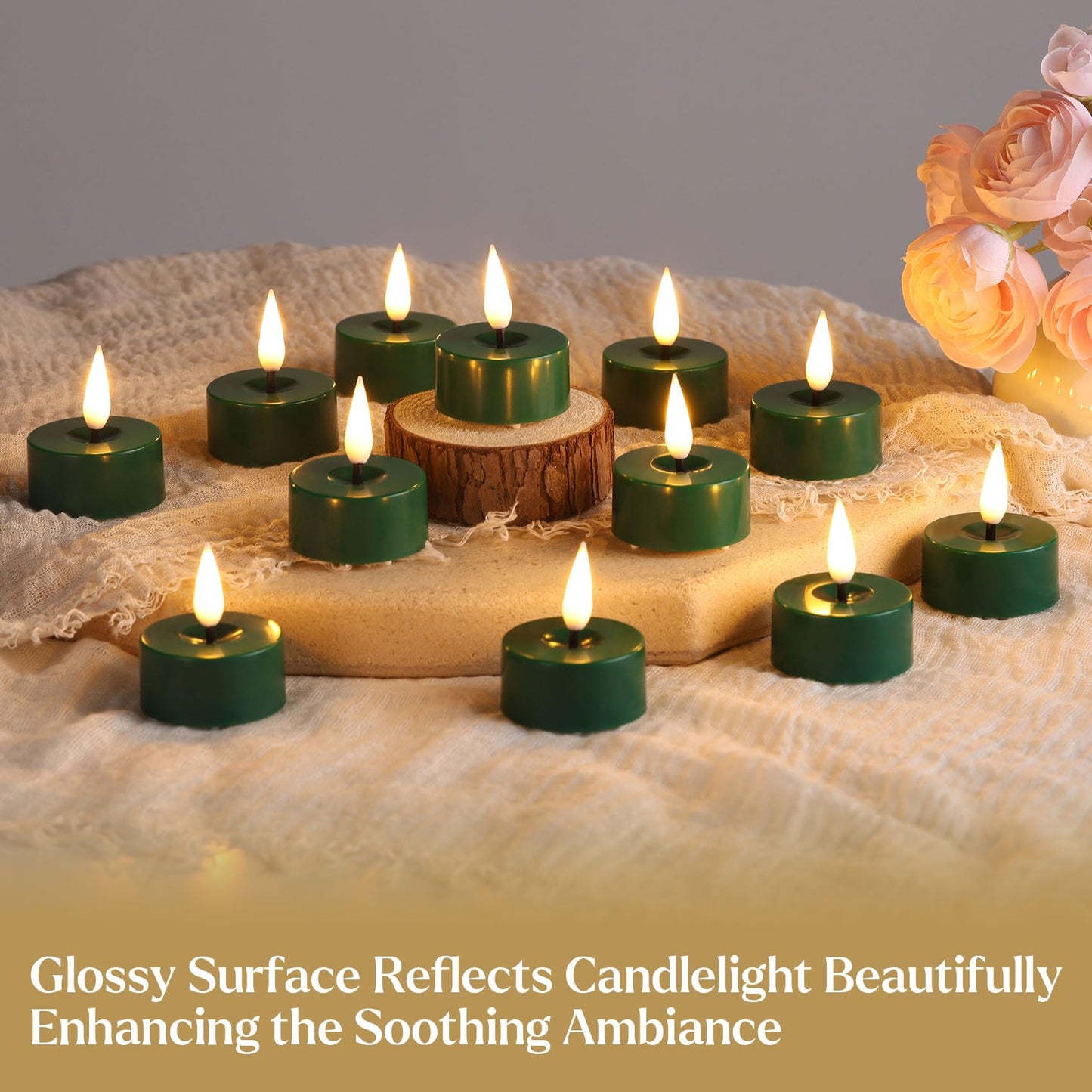Eywamage Green LED Tealights with Remote Batteries, Flickering Flameless Tea Lights Votive Candles Set of 12