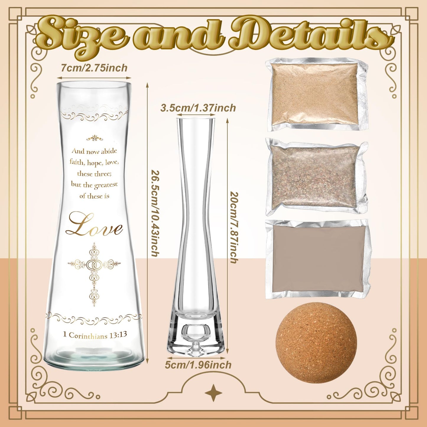 Irenare Unity Sand for Wedding Ceremony Set Include Ceremony Vase, Sand, Cork Stopper for Weddings Engagement Anniversary(Christian)