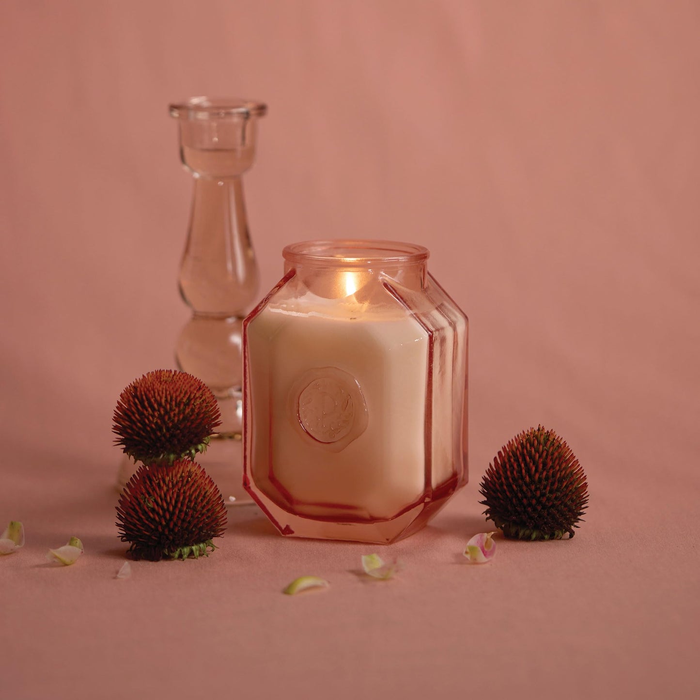 Paddywax Botanica Scented Candle with Lid in Reusable Embossed Glass Jar, Clean-Burn Soy Candle with Approx. 56 Hour Burn Time, Saffron Rose, 8 oz