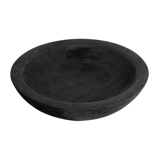 RUIRUICO Hand Carved Wooden Decorative Bowl for Home Entryway Decor, Wood Centerpiece Bowl for Coffee Table Decor, Wood Dough Bowl for Farmhouse Decor (Black)