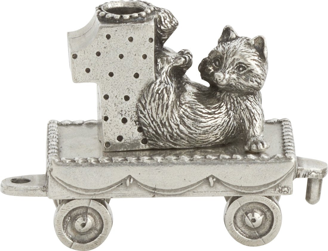 DANFORTH – Birthday Train (1- Raccoon) – Candleholder - Handcast Pewter Birthday Party Decorations - Made in USA
