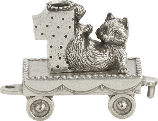 DANFORTH – Birthday Train (1- Raccoon) – Candleholder - Handcast Pewter Birthday Party Decorations - Made in USA