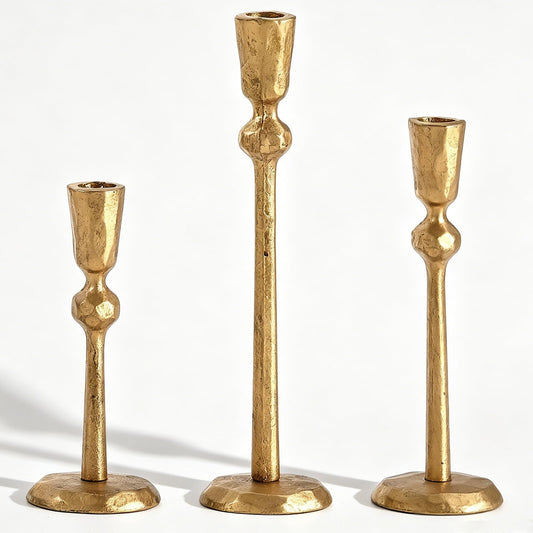 Wenbery Gold Taper Candle Holders Set of 3, Heavy Candlestick Holders Decorative Candle Stand for Table Centerpiece, Cast Iron Candle Stick Holder Decor