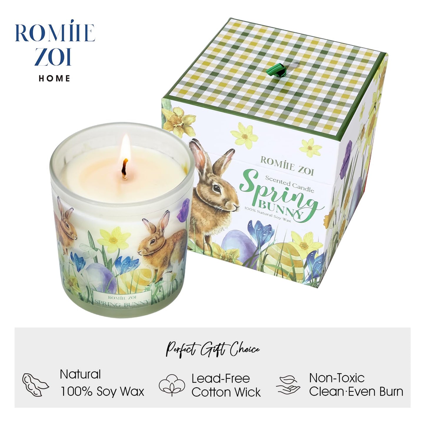 ROMIIE ZOI Easter Scented Candle - 6oz Soy Wax Candle, Sping Bunny, Infused with Garden Bunny Aroma - Gift Box Packaged for Easter Gift