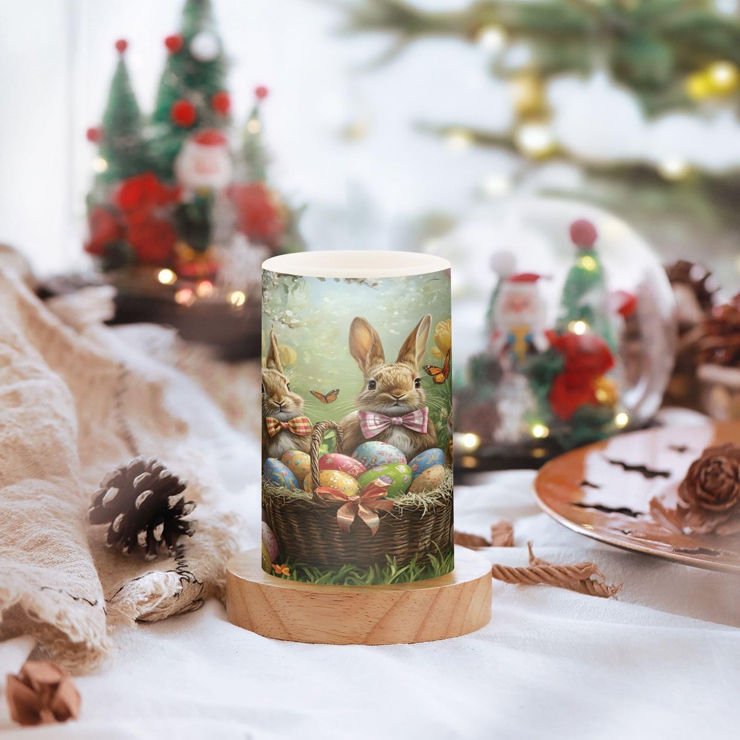ALAZA Rabbit Easter Bunny Egg Flameless Candles Flickering LED Candles with Remote Timer Battery Operated Pillar Candles Set of 2 for Dinner Holiday Decor