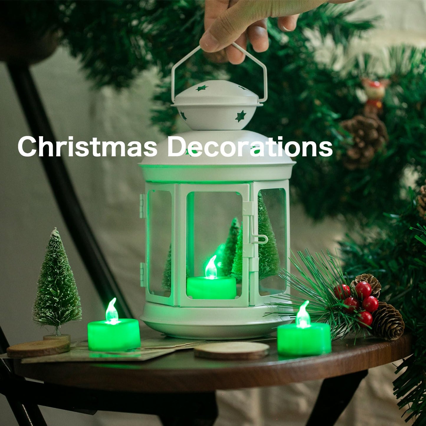 LANKER 24 Pack LED Tea Lights Candles, Flickering Green Flameless Tealights, Long Lasting Battery Operated Fake Candles, Decoration for Halloween and Christmas (Green - 24pcs)