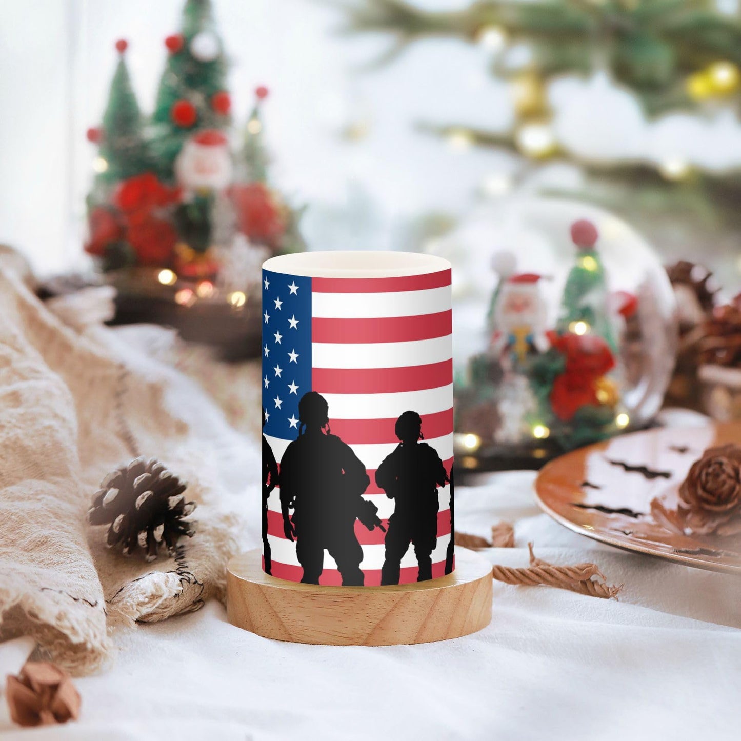 Eionryn American Flag Military Soldiers with Rifle Flameless Candles Patriotic 4th Of July Independent Labor Day Battery Operated LED Candles with Remote Timer Electric Candles for Home Party Decor 2