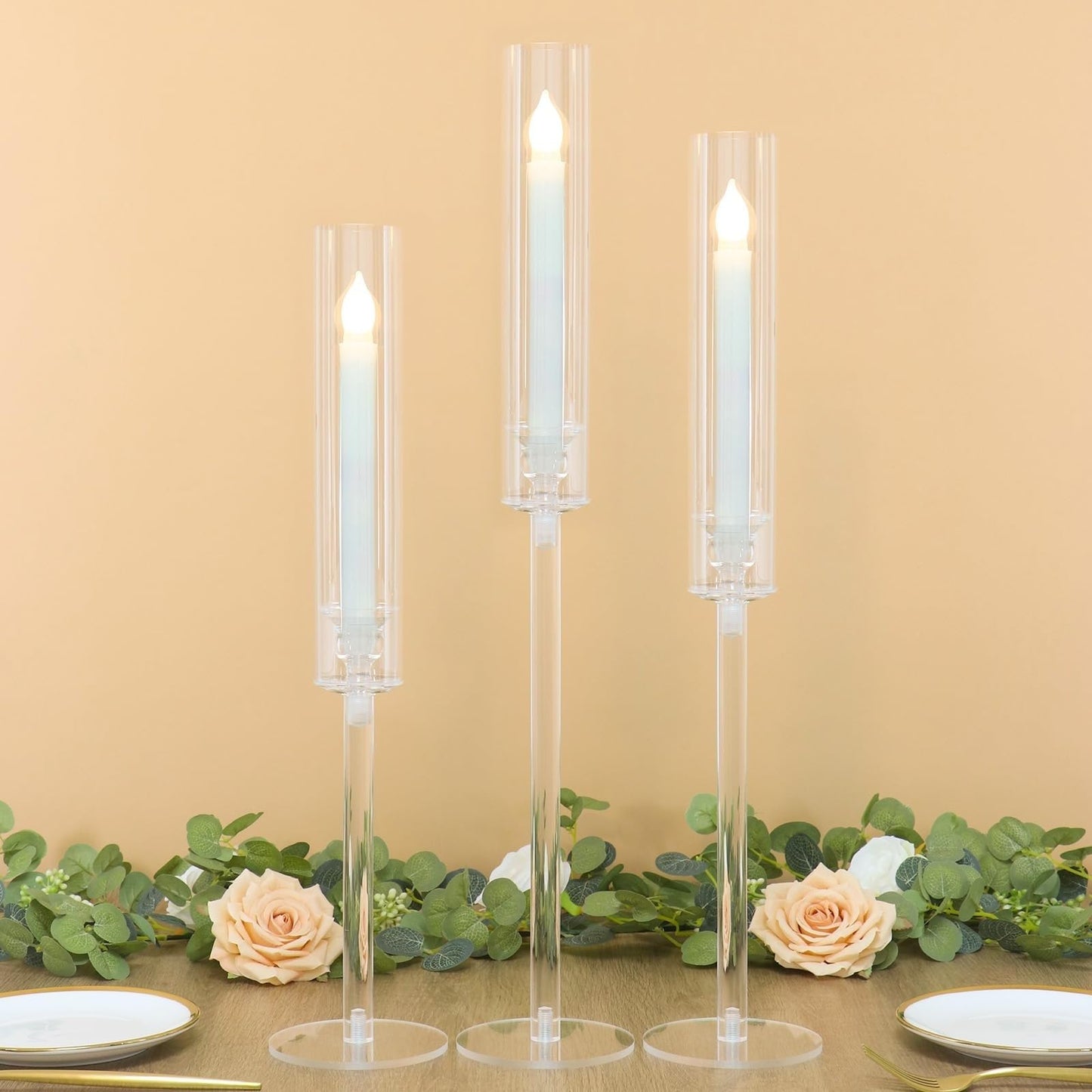 2/4PCS Candle Holder - Candelabra, 3/5 Arms Clear Candelabra Centerpieces for Wedding, Acrylic Candle Holder, Taper Candlesticks Candle Holders, with Acrylic Shade(3 Arm)