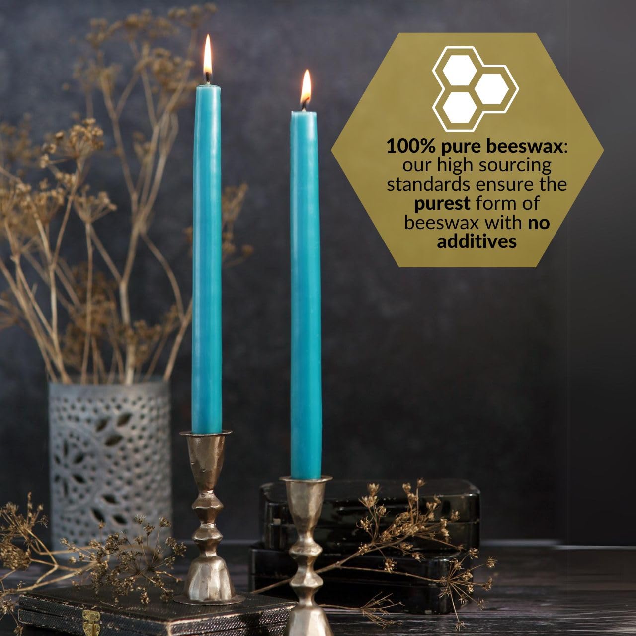Big Dipper Wax Works Sky Blue Hand-Dipped Beeswax Taper Candles – 12” x 7/8”, 2-Pack, 100% Pure Beeswax, Long Burning, Clean, Cotton Wick, Handmade in USA, Home Décor & Wedding Candles