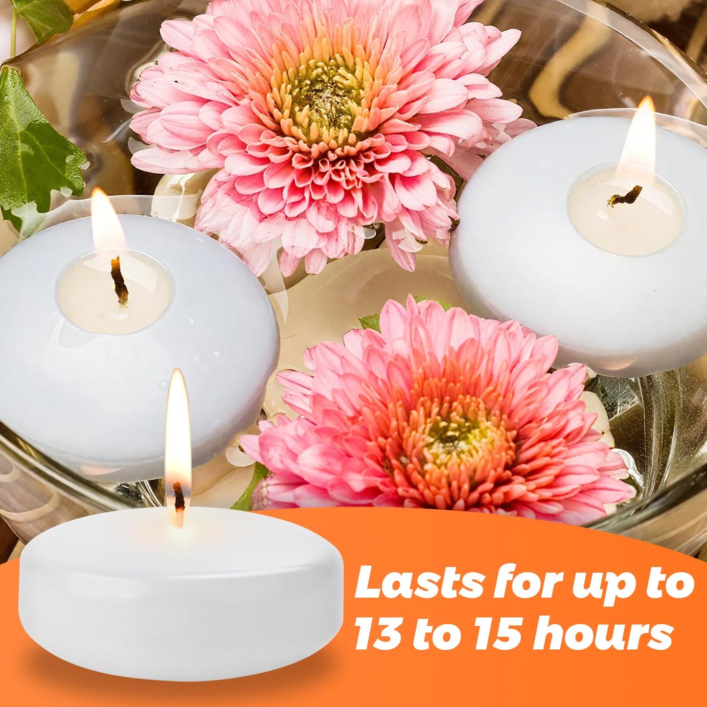 3 inch Floating Candles, 12/24/36/ Pack White/Gold/Red Floating Candle, Long Burning and Smokeless Candle for Wedding, Birthday, Pool, Holiday & Home Decoration Unscented (12PACK, White)