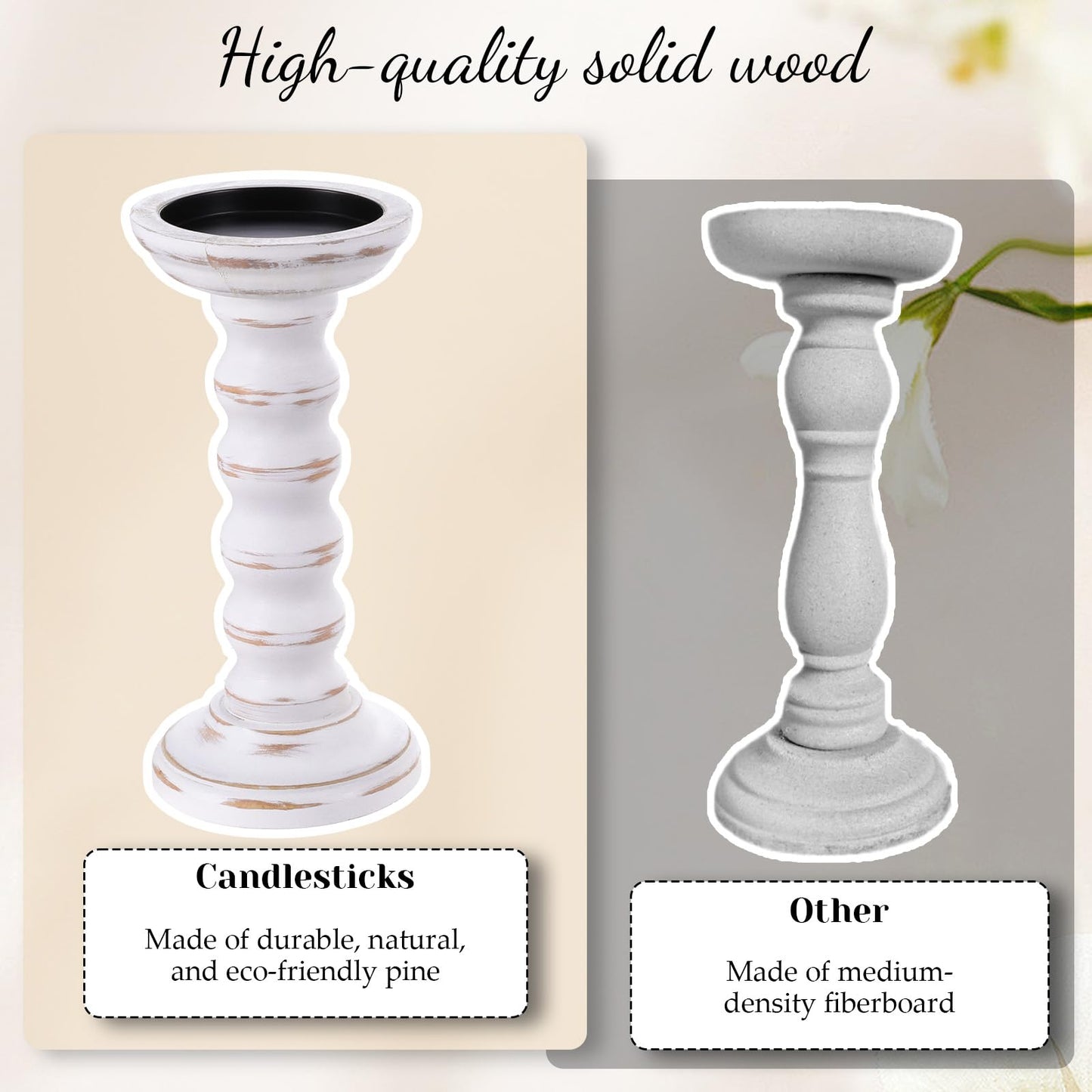 Rustic Candles Holder Set of 3 Farmhouse Wood Candle Holders Rustic Wooden Candle Stand Decorative Wood Candlestick Holdersfor Living Room, Table Centerpiece Dining Fireplace(White)