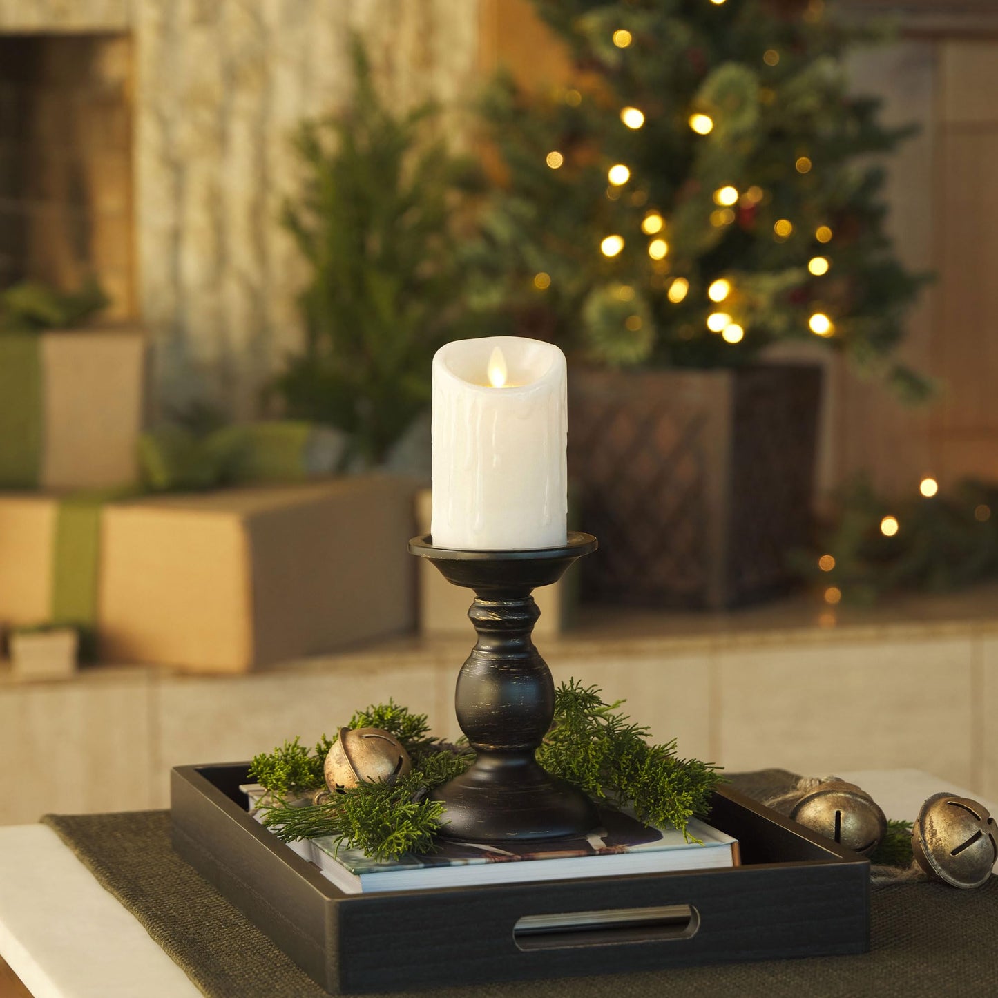 Luminara Wax Drip Flameless LED Candle, White 3" x 4.5", Timer Function, Real Wax Pillar, Battery Operated Unscented Safe, Long-Lasting