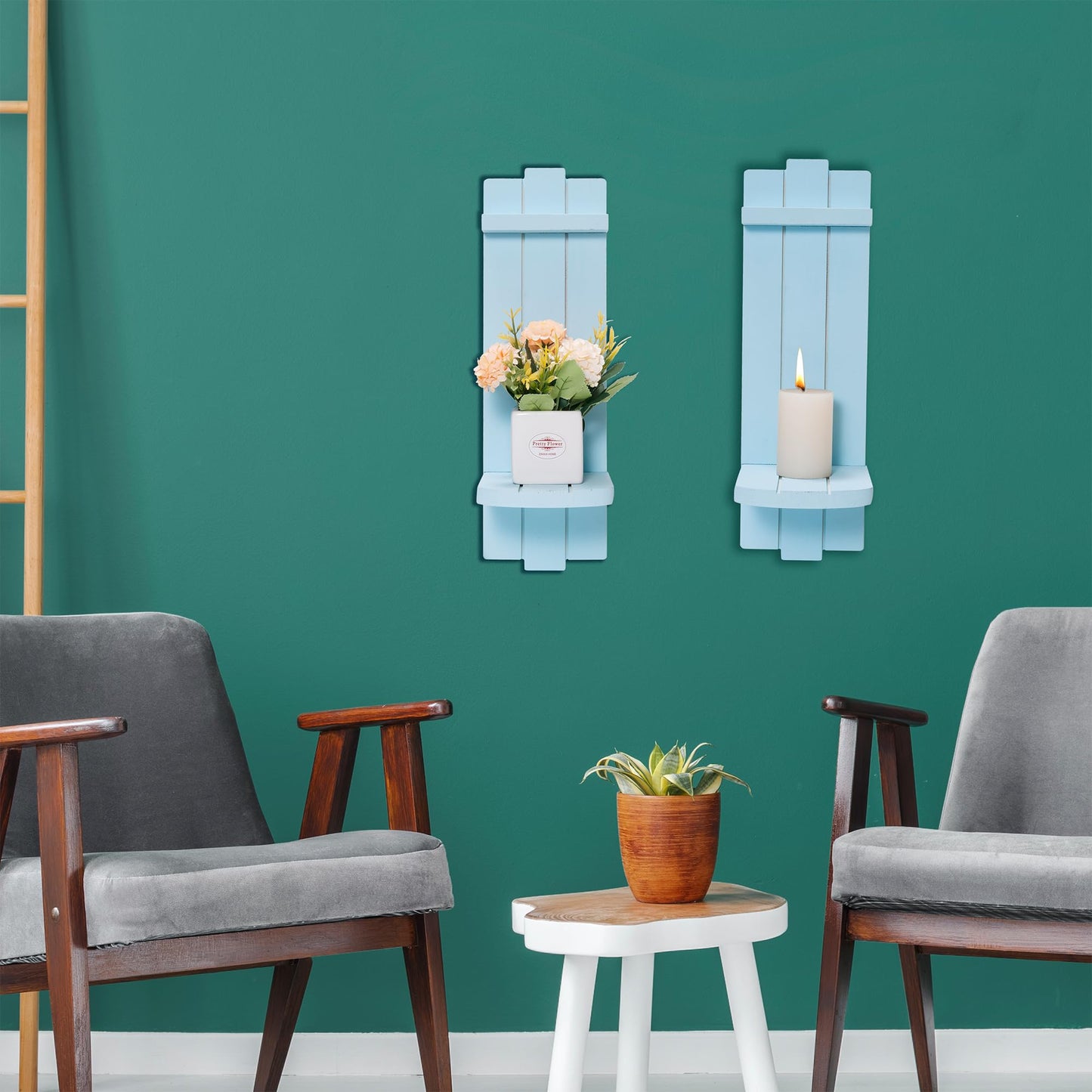 Yorkmills Sconces Wall Decor Set of 2, Wall Candle Holder Rustic Home Decor, Farmhouse Art Floating Candle Sconces Shelf Blue Wall Decorations for Living Room, Dining Room, Bedroom, Bathroom