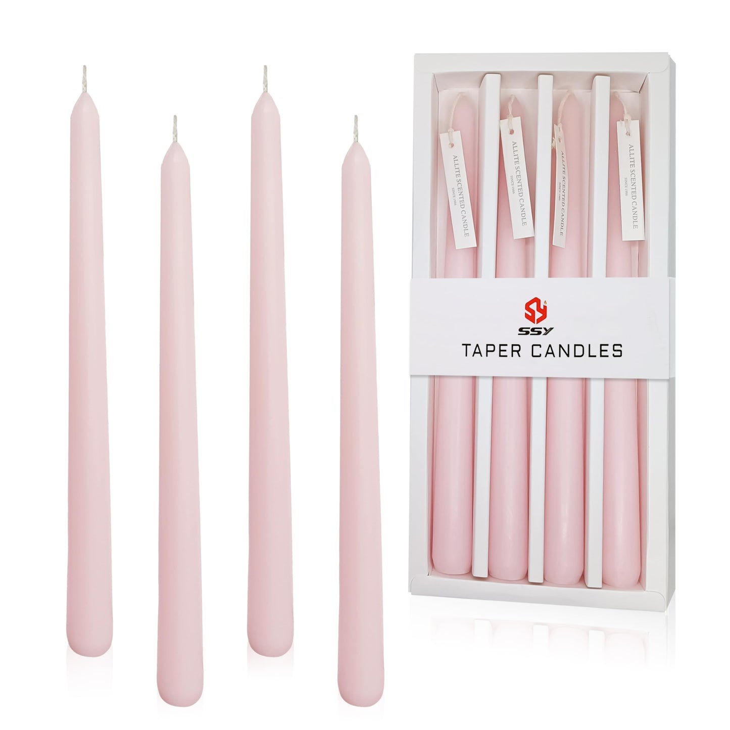 4 PCS Baby Pink Taper Candles - Rose Scented Candles - 10 inch Tall Candles for Holiday Valentine's Wedding Celebration Home Decor