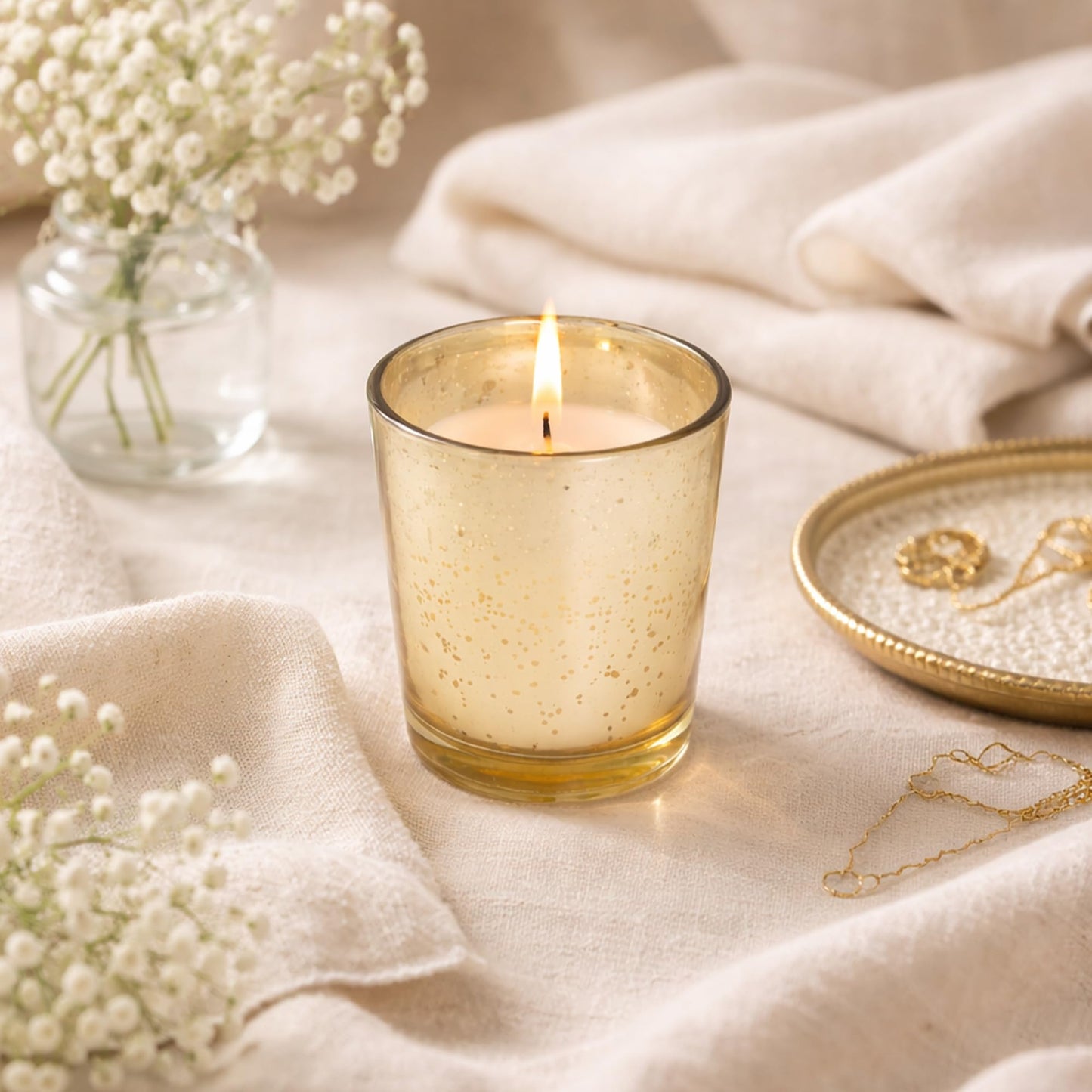 Hosley Set of 24 Gold Mercury Filled Glass Votive Candles. Ideal Gift for Weddings, Bridal Showers, Parties, Home Decor, and Special Events