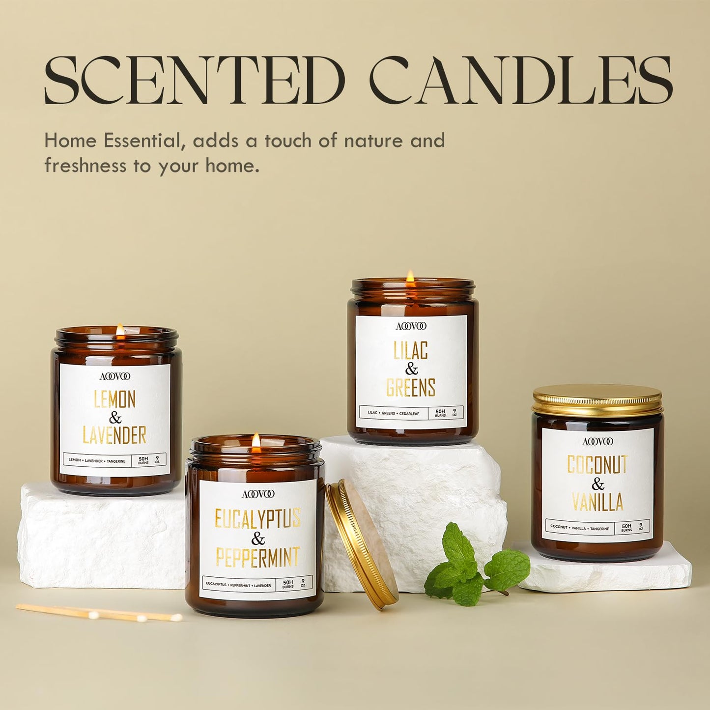 AOOVOO Eucalyptus Mint Candles - 9 oz Scented Candles, Aromatherapy Candle, Soy Candle for Home Scented