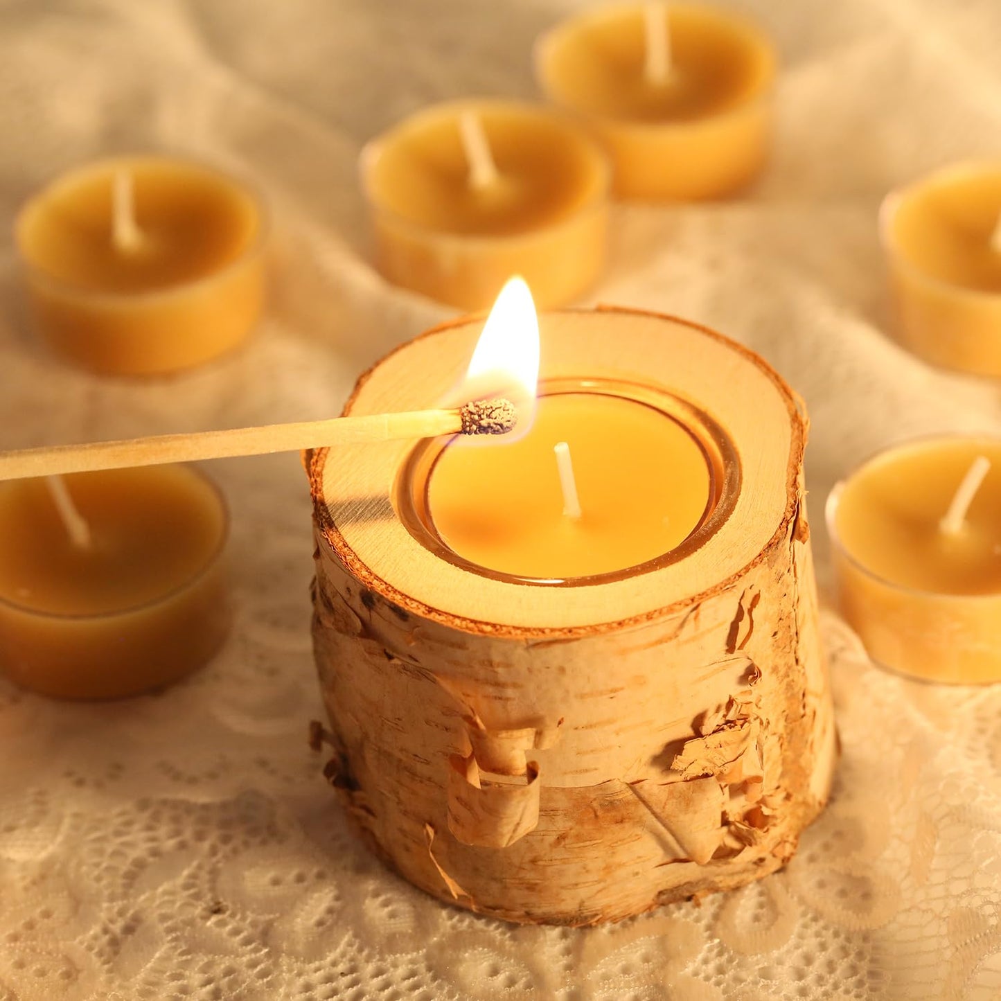 PUQITEN 36 Pack Beeswax Tealight Candles | 3.5-4 Hour Extended Burn Time | Natural Beeswax Tealights | Dripless & Smokeless Beeswax Votive Candles | for Home Deco, Fragrance,Meditation.(36 Pack)