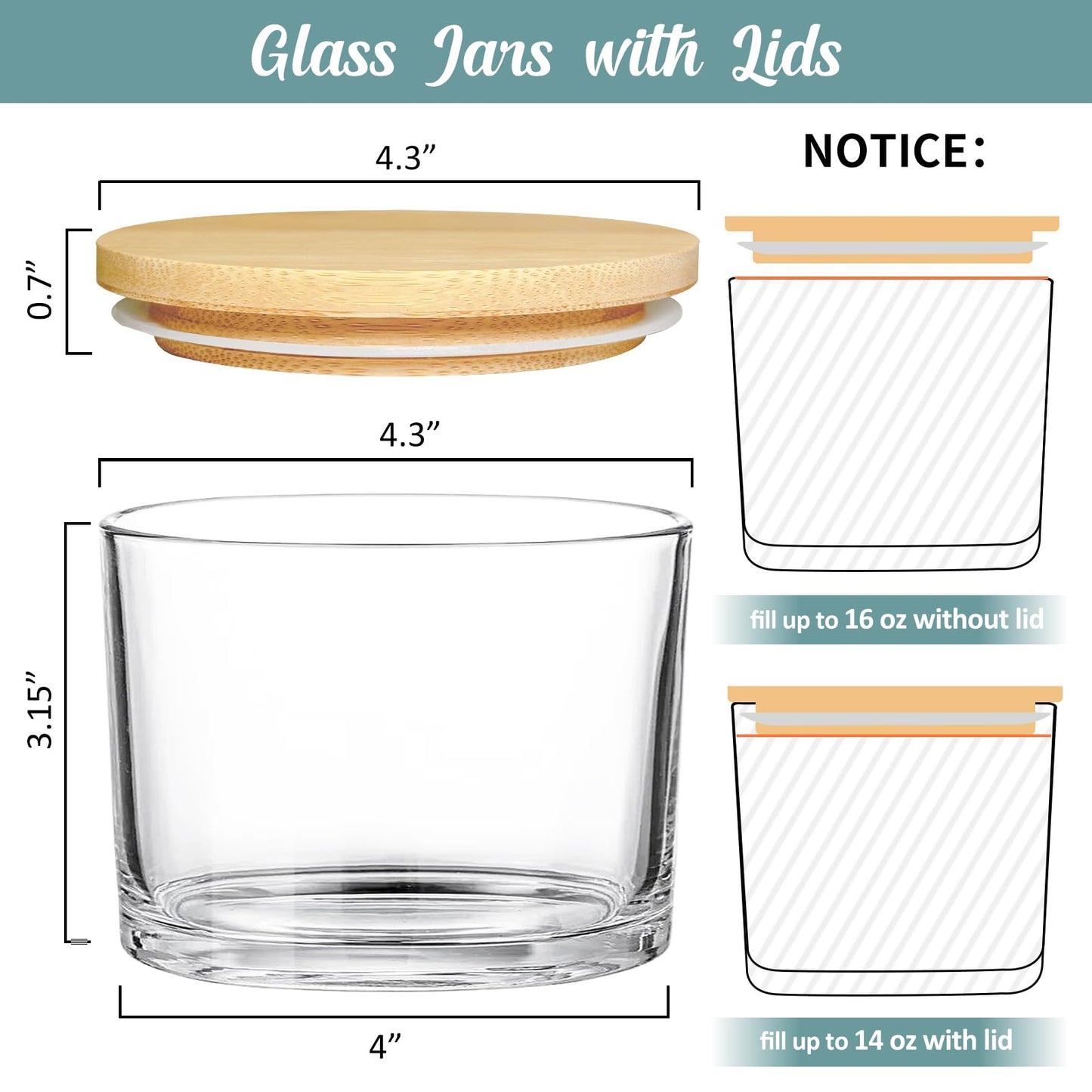 SUPMIND 16 fl. oz Candle Jars 6 Pack - 3 Wick Large Empty Clear Glass Candle Making Vessels with Bamboo Lids, Bulk Candle Jars for Making Candles Containers - Dishwasher Safe