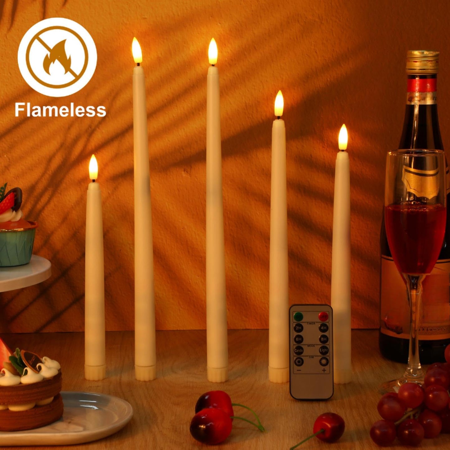 Rossesay 28 Pcs Flameless Taper Candles with Timer Remote 4 Sizes of 8.5", 9.6", 10.83", 12.8" LED Flickering Taper Candles Battery Operated for Valentine's Day Church Wedding Home Decor(Warm White)