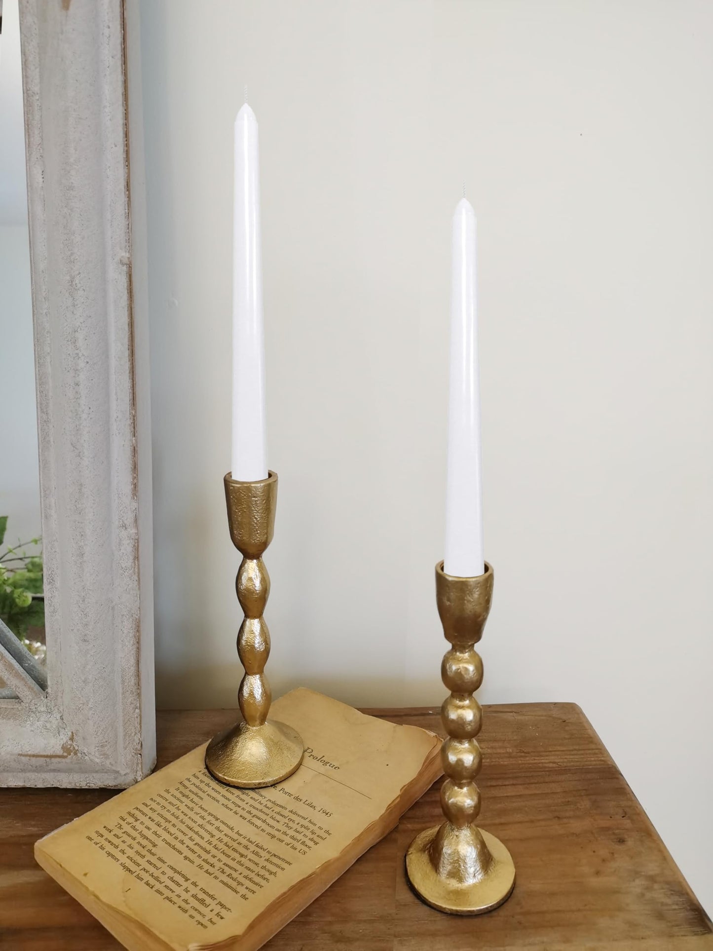 Antique Iron Taper Candle Holders - Set of 2 Decorative Candlesticks, Brass Finish Candle Stand for Weddings, Dining, and Parties