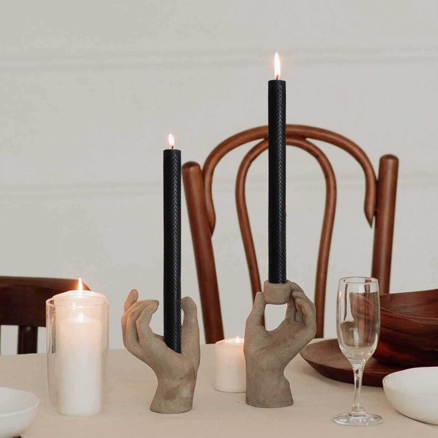 Handmade Texture Taper Candle Black Unscented Twisted Candlesticks 10 Inch Smokeless Long Candle Stick for Gifts Holiday Wedding Dinner Decor 2 PCS
