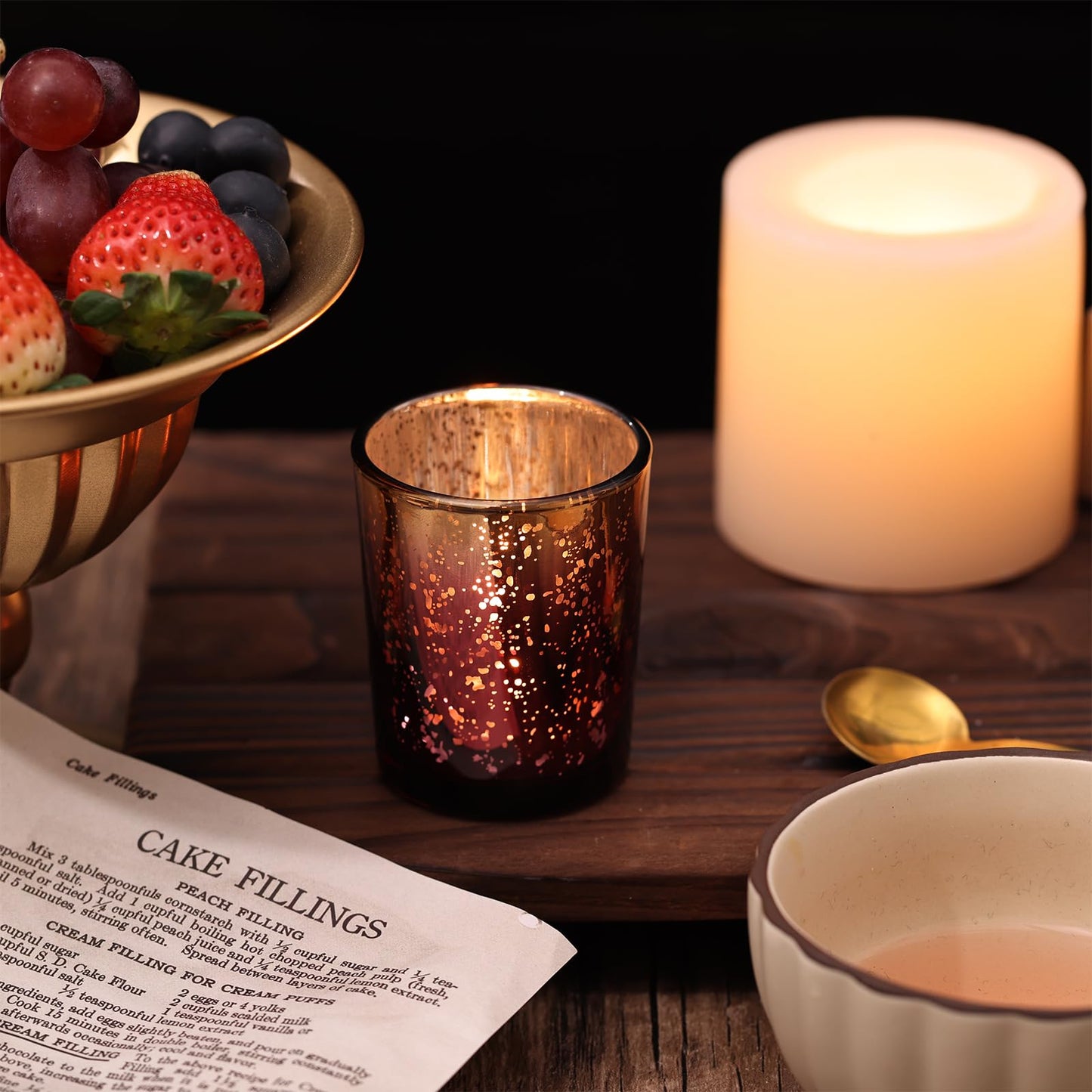 Volens Burgundy Votive Candle Holders Set of 12, Speckles Mercury Glass Tealight Candle Holder Bulk for Table Wedding Centerpiece, Burgundy and Gold Themed Party Decorative & Home Decor