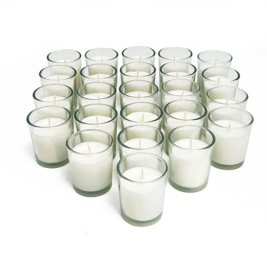 Simply Soson Vanilla Scented Votive Candles, Bulk Set of 24 White Scented Candle, Candles in Glass, 10 Hours Burn Ideal for Holiday, Fall, Autumn, Christmas, Xmas Candle Gifts for Women and Men