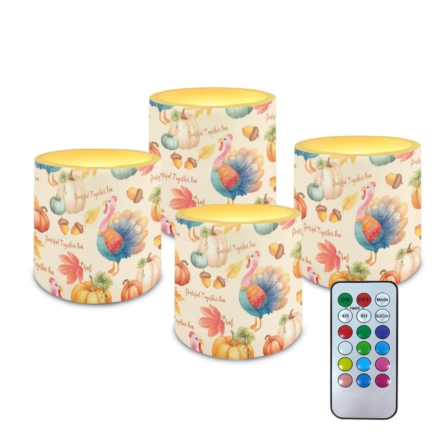 Cozeyat Fall Scene LED Candles Set of 4 Battery Powered Flameless with Remote Timer Dancing Flame Waterproof for Home Garden Table Decor
