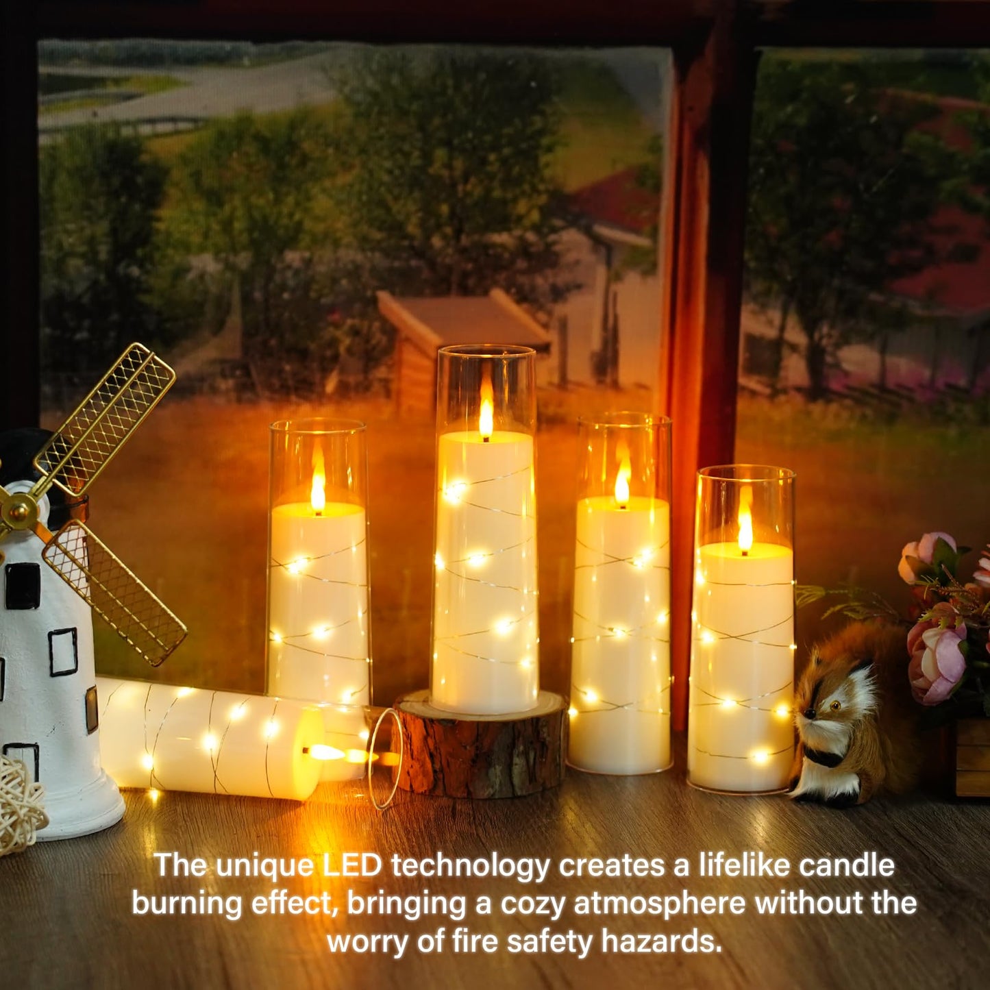 Flameless Candles with Embedded Star String, 12 Pcs Battery Operated LED Pillar Candles with Remote and Timer, Suitable for Home Decor, Party, Christmas & Wedding (White)