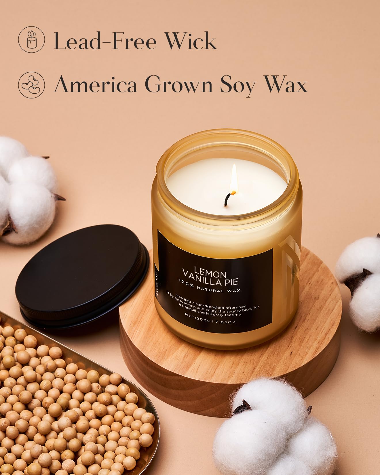 M&SENSE Lemon Vanilla Scented Candles for Home, 7.05oz Natural Soy Wax, 50 Hours Non Toxic Clean Burning, Citrus Smelling Gifts for Relaxation Stress Relief, Home Candle for Women Men