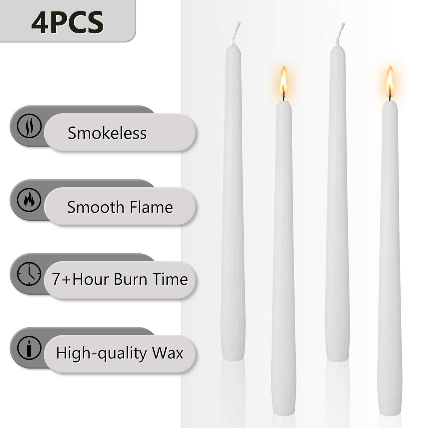 White Taper Candles Unscented Candles Sticks Long Candlestick Smokeless Candle Tapered Candles for Dinner Home Décor Weddings Holiday