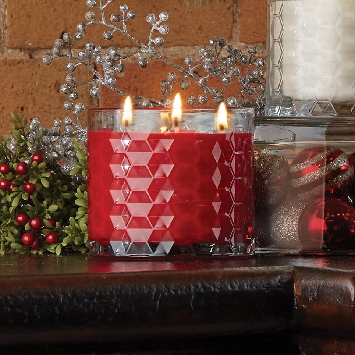Root Candles Holiday Scented Candles Honeycomb Glass Premium 3-Wick Handcrafted Beeswax Blend Candle, 12-Ounce, Hollyberry