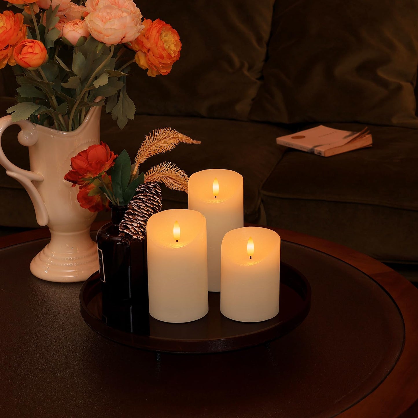 SNUGBLAKI Flameless Candles with Remote, Real Wax Battery Operated Candles with Timer, 3D Wick Ivory Fake LED Candles for Christmas Gifts Home Decor Party Wedding, D3 x H4/5"/6", Set of 3