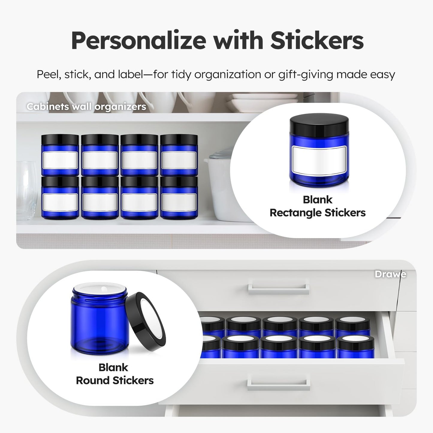 4 oz Glass Jars with Lids, 24 Pack Blue Small Glass Jars with Black Lids Leakproof Round Airtight Empty Cosmetic Travel Containers with Inner Liners For Lotions Powders and Candle Making