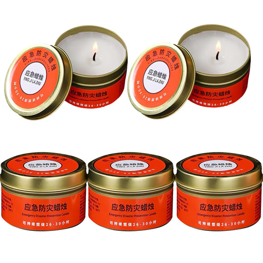 Set of 5 SmokelessStorm Candles, Windproof Slow Burning Tea Light, Long LastingEmergency Paraffin, Portable Outdoor Gear, for Power Outages Camping Trip Tent Wilderness Survival Travel Home
