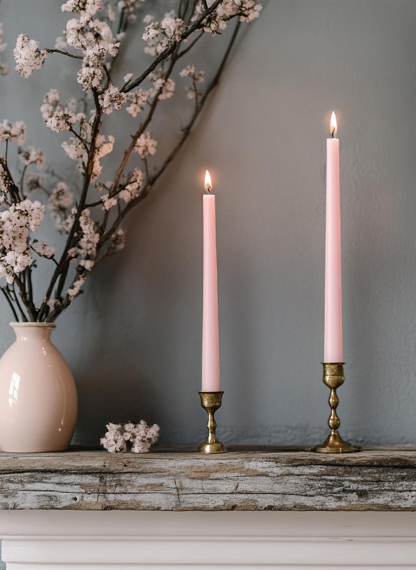Homeology 10" Classic Taper Candles, Blush Pink, 12-Pack, 7-8 Hours Long Burning, Unscented Tall Candlesticks