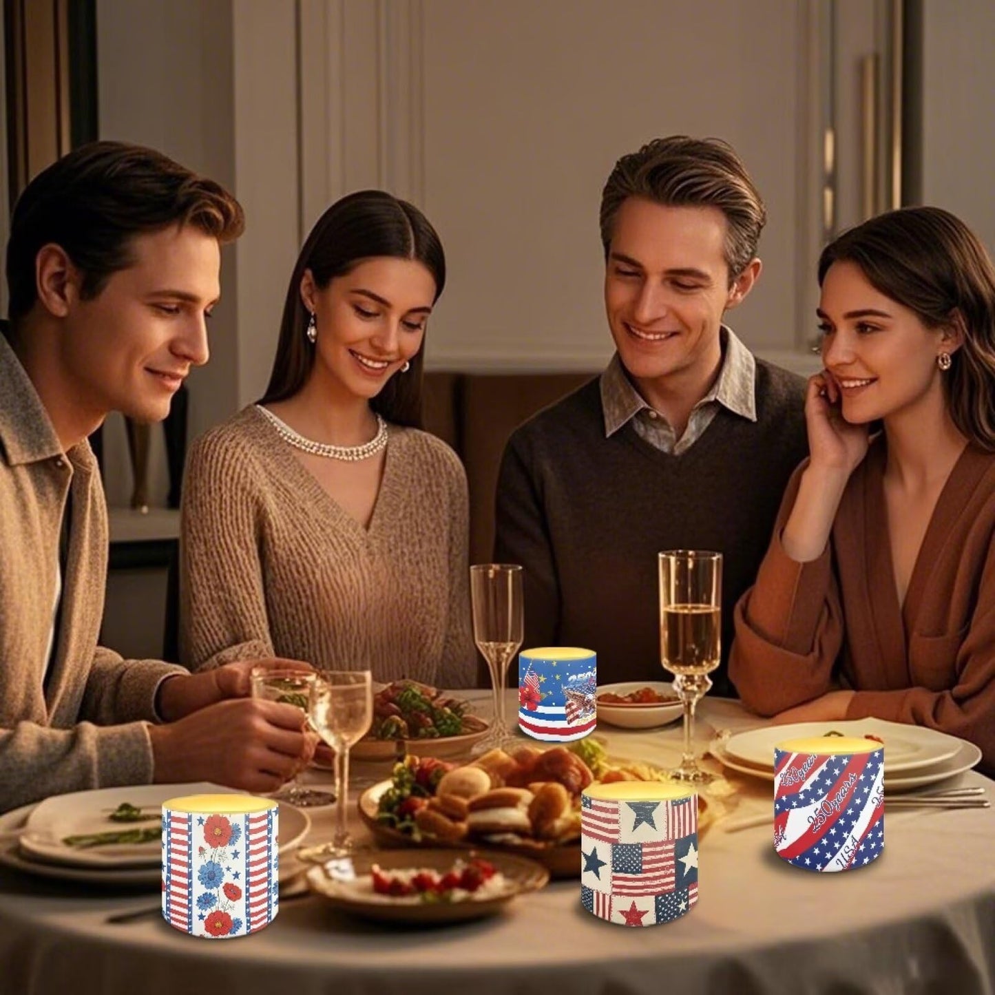 NETILGEN Flameless Flickering Candles with Timer Remote 4 Packs Novelty American Flag LED Battery Operated Pillar Candles for July 4th Independence Day Decor