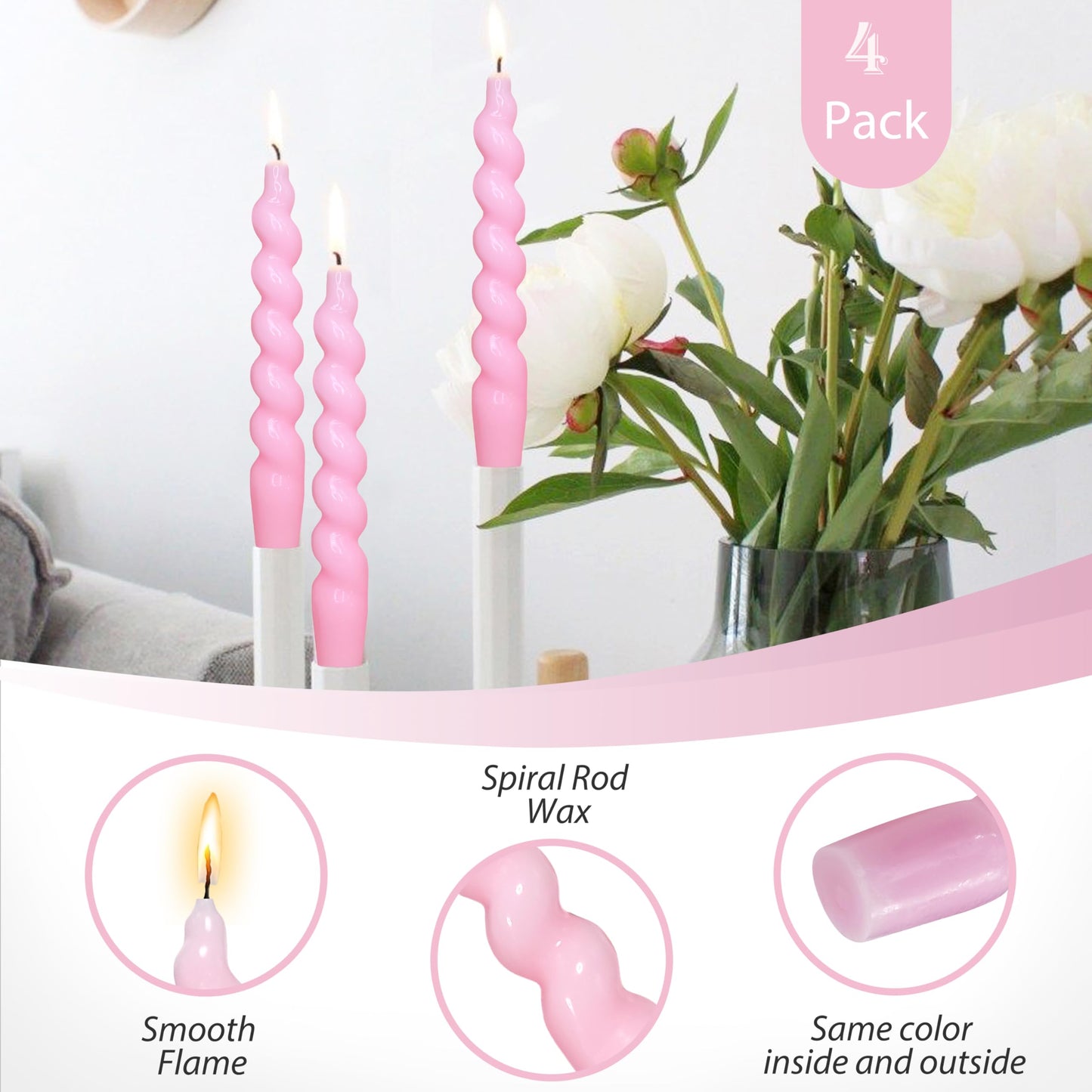 Gedengni 8pcs Pink Candlesticks Short Taper Candles - 7 inches Funky Candle Sticks Green Spiral Tapered Candles Twisted Candles for Home Décor Dinner Weddings Women Gifts