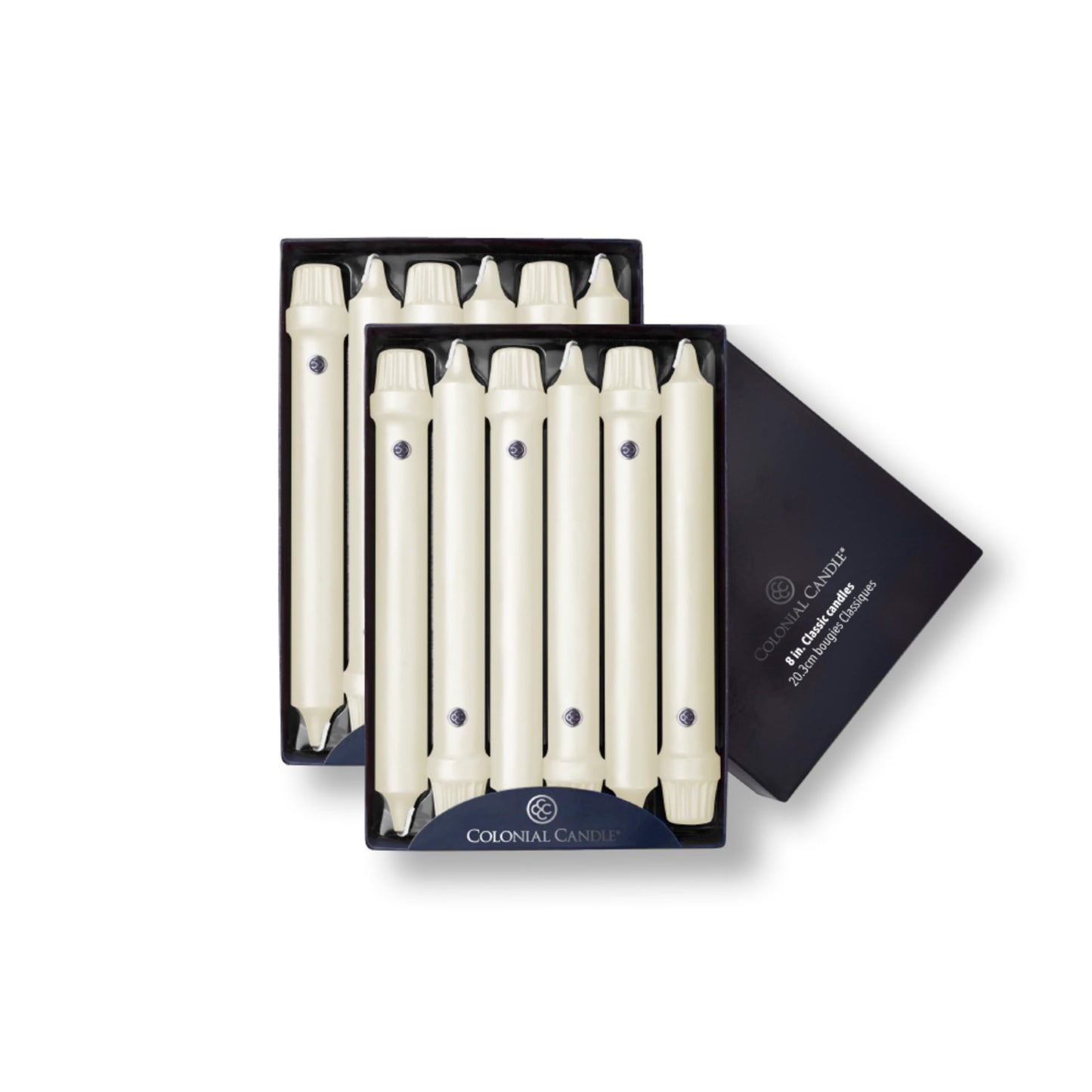 Colonial Candle Unscented Taper Candle, Classic Collection, Ivory, 8 In, Pack of 12 - Up to 6 Hours Burn
