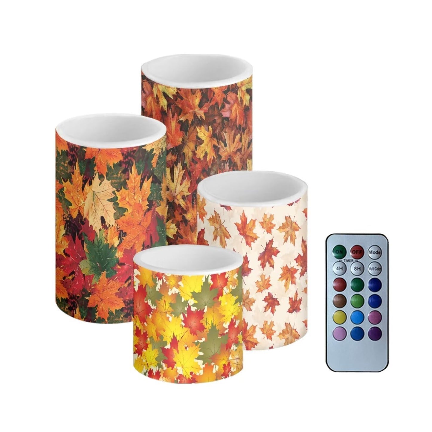 NETILGEN Autumn Maple Leaf Print Flameless Electric Candles Lamps with Remote Timer Control Long Lasting LED Candles for Thanksgiving Day Party Decoration Pack of 4